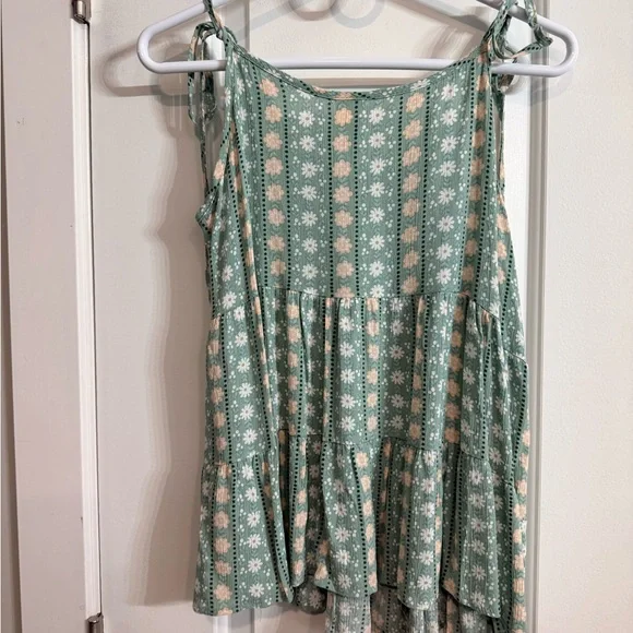 Fifth Ray Green Floral Tiered Tank Boho - Picture 2 of 8